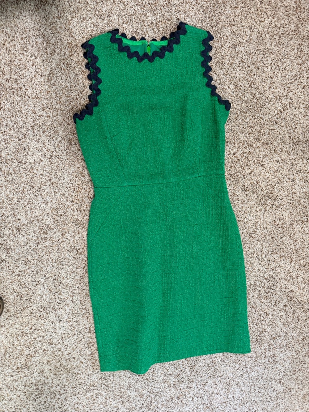 J Crew Tweed Dress Green Black Ric Rac Scallop Trim Sleeveless Size 0P
